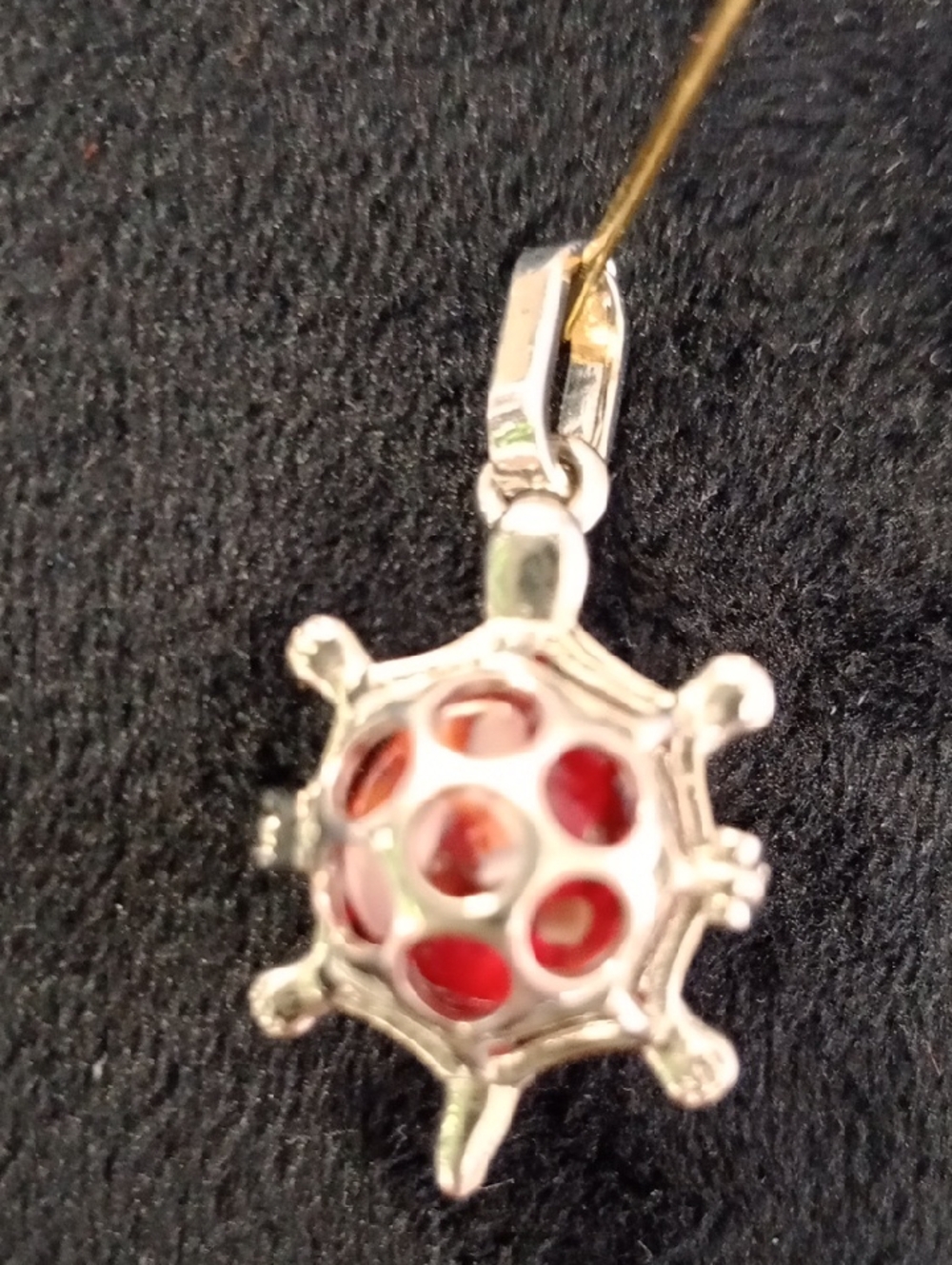 Silver Turtle Shell Red Enamel Pendant Necklace (No Stamps)